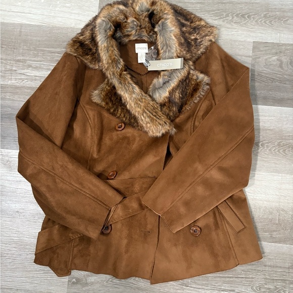 Chico's Jackets & Blazers - Chico's Brown Faux Fur Collar Jacket